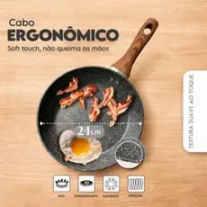 Frigideira Antiaderente 24cm Inducao Alumínio Cabo Madeira Ergonômico Durável