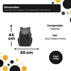 Mochila Notebook USB Resistente Viagem Trabalho Escolar Moderna