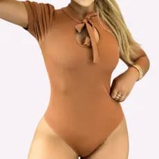 Body Ribana Feminino Gola Decote Elegante Blusa Casual Moda Verão Premium Canelado Manga Curta