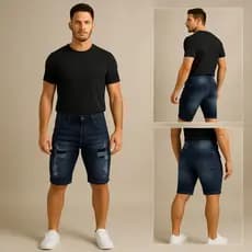 Bermuda Jeans Masculina Estilo Detonado 100% Algodão Moderna Versátil Descolada e Autêntica