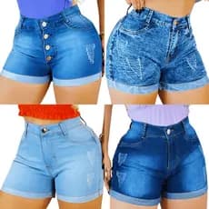 Kit 4 Short Feminino Jeans Lycra Barra Dobrada Cintura Alta Moda Blogueira Empina Bumbum