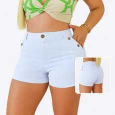 Short Jeans Feminino Branco Cintura Alta Não Transparente Modela Corpo Costura Empina Bumbum Bermuda