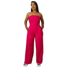 Macacão Tomara que Caia com Calça da Moda Alfaitaria Tecido Liso Pantalona Ajustável Nas Costas