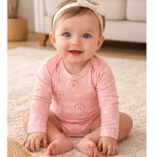 Body Bebê Longo Arco-íris Rosa