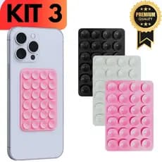 Kit 3 Ventosa de Silicone p/ Celular, Fixação Forte, Multiuso, Reutilizável, Rosa suporte celular