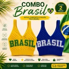 Cropped Tricô Brasil Feminino Regata Alça Larga Verde Amarelo Moda Copa