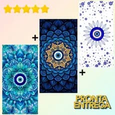 Toalha de Praia e Piscina Estampada Olho Grego Mandala – 70x140cm Secagem Rápida e Alta Absorção