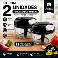 Triturador Manual 500ml 3 Lâminas Inox | Processador Portátil Alho Legumes Cozinha Rápida