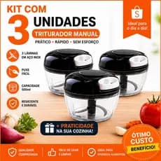 Triturador Manual de Alimentos 500ml Grande Processador Cozinha Premium Cortador Alho Cebola