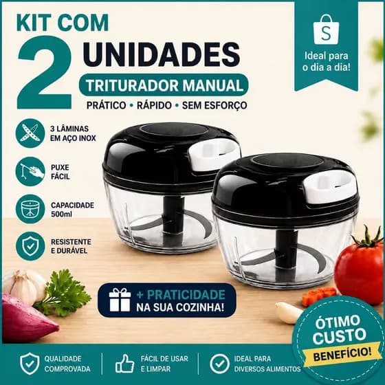 Triturador Manual De Alimentos 500ml Grande Cozinha Prático Processador de  alho cebola legumes
