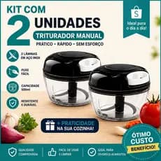 Triturador Manual De Alimentos 500ml Grande Cozinha Prático Processador de  alho cebola legumes