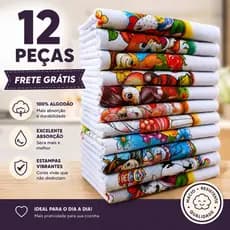 Pano De Prato Estampado Pano de Copa Cozinha Absorvente Algodão kits Com 6, 12 e 24 Unidades