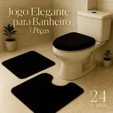Jogo de Banheiro 3 Peças Pelúcia Grande Pequeno Algodão Macio Antiderrapante Preto Branco Cinza