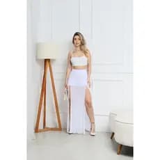 short Saia Tule longa transparente elegante Com shortinho baixo Fenda Lateral  Festa Balada
