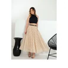 Saia Tule Midi Longa bolinha poa Moda Evangelica Femenina