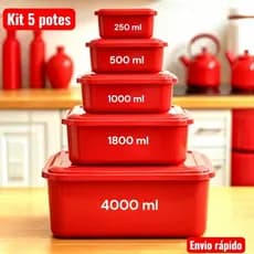 kit 5 Potes Retangular de plástico com  vasilhas,bacia Empilhável,tapoer,freezer,bpa livre hermético