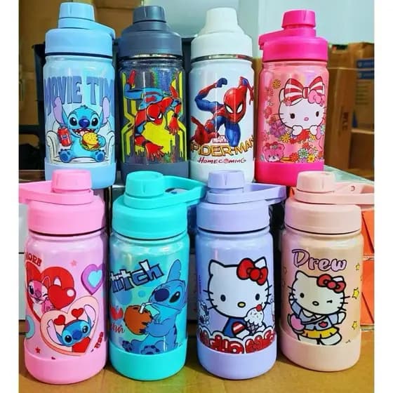Garrafa Térmica Infantil 350ml Com termometro de Personagens À Prova de Vazamento Escolar Esporte