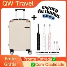 Mala de Viagem ABS Rígida Bordo e Média 10kg/18kg com Rodas 360° e Zíper Expansível +  Escova Elétrica de Brinde