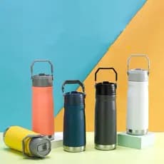 Garrafa Térmica  Flip Straw Hidratação 650ml Branca Academia Canudo
