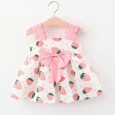 Vestido estampado de morango com alça de bebê, laço grande, pano de algodão, vem com o  chapéu de presente