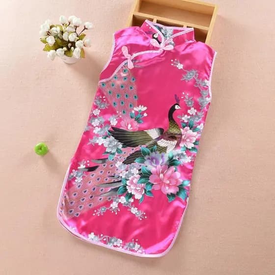Vestido Cheongsam Sem Mangas Para  Meninas 4 Anos Roupas De Verão, Estilo Chinês Tradicional Qipao -