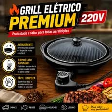Grill Elétrico 220V Antiaderente Com Termostato Ajustável Churrasqueira Elétrica Portátil Compacta