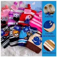 Touca Gorro Infantil Com PomPom Proteção Contra Frio Estilo Estampa Sortida Bichinhos