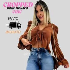 Blusa Cropped Bata Boho Chic Babado Manga longa Moda Inverno 2025
