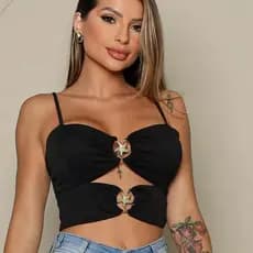 Cropped Estrela  Feminino Top Estampa  Liso Com Bojo Neoprene Moda  Verão Tendencia 2025