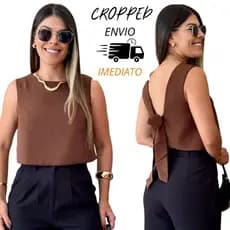 Cropped Alfaiataria De Laço Com Abertura Nas Costas Blusa Feminina Moda 2026