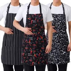 Avental de cozinha adulto de meio comprimento ajustável com listras avental de chef de garçom de restaurante com 2 bolsos