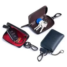 Novo estilo de couro genuíno masculino fibra carbono caso chave do carro portátil cintura zíper multifuncional caso chav