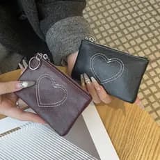 Novo estilo bolsa de moedas de couro genuíno senhoras costura amor Retro vegetal curtido couro cartão ID saco moeda bols