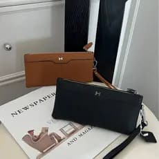 Nova moda couro genuíno senhoras carteira longa grande capacidade zíper moeda bolsa Material de couro