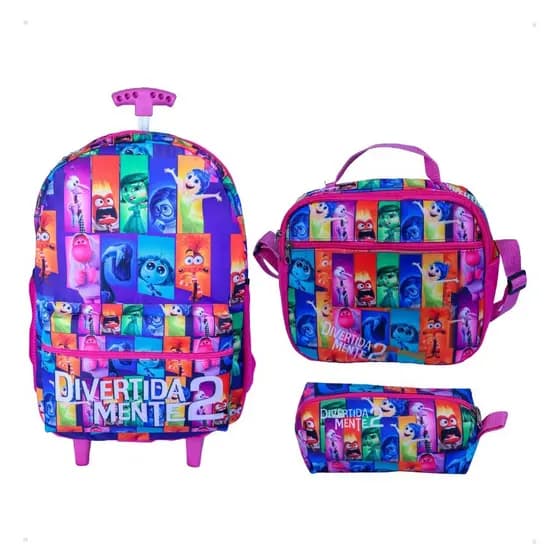 Kit Mochila de Rodinha Divertidamente 2 Escolar + Estojo + Lancheira Térmica