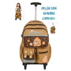 Mochila Com Rodinha Capivara Capybara Reforçada Lançamento Várias Cores Moda Juvenil OPCAO CHAVEIRO