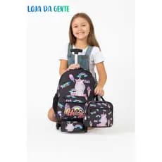 Kit Mochila Escolar Menina De Rodinhas Do Unicórnio / Mochila + Lancheira Térmica + Estojo