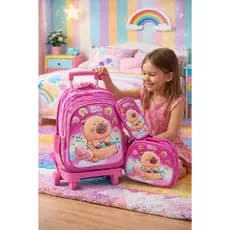 Kit Mochila Escolar De Carrinho Capivara Alto Relevo IMPORTADO  Grande unissex