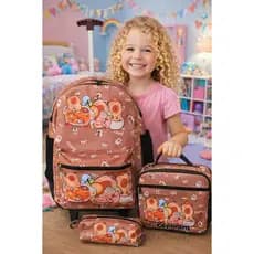 KIT CAPIVARA Mochila Escolar Juvenil com Rodinhas  Impermeável + Lancheira térmica mais estojo