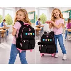 MOCHILA DE RODINHAS FEMENINA INFANTIL COM POMPOM E FLORES COLORIDAS IMPERMEAVEL GRANDE