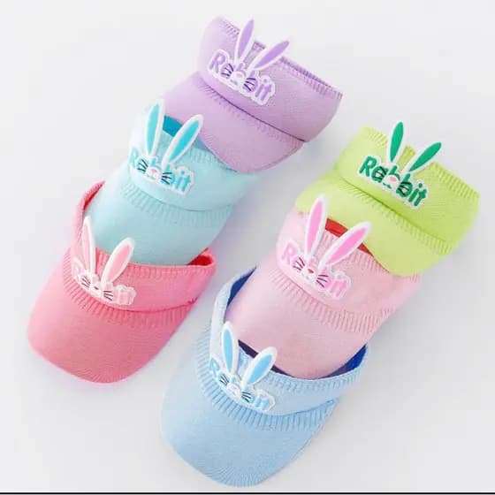 Viseira Infantil Rabbit com Orelhinhas Menino Menina Verão Boné Ajustável Praia Piscina Elástico Coelho