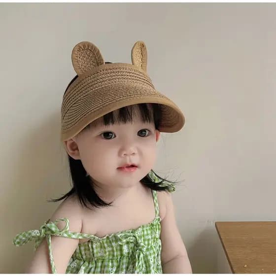 Viseira com Orelhinhas Infantil Menino e Menina Praia Piscina Ajustável Cute Boné Chapéu Tricô Coelho