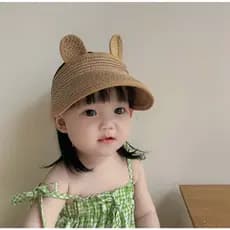 Viseira com Orelhinhas Infantil Menino e Menina Praia Piscina Ajustável Cute Boné Chapéu Tricô Coelho