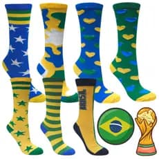 Meia Copa Brasil Cano Alto Unissex Infantil e Adulto Torcedor Patriota