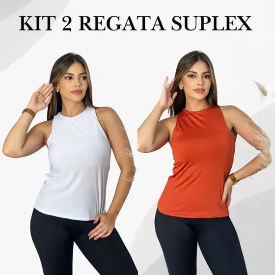 Kit 2 Regata Blusinha Feminina Suplex Duplo Básica Elegante Moda Blogueira Tendencia