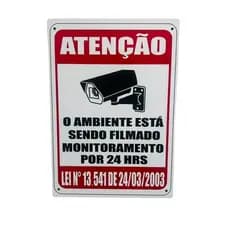 Placa de Monitoramento 24 horas autocolante, resistente a chuva 20x15cm