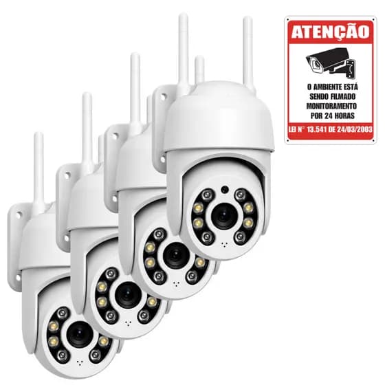 Kit 4 Câmeras Wi-Fi Externa IP66 330° Visão Noturna, Áudio Bidirecional e Detecção de Movimento