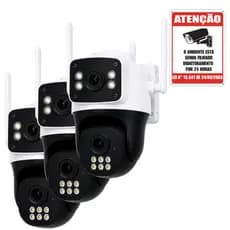 Kit 3 Câmeras Wi-Fi IP 4MP Dupla Lente com Visão Noturna, Rastreamento, Áudio Bidirecional IP66 340°