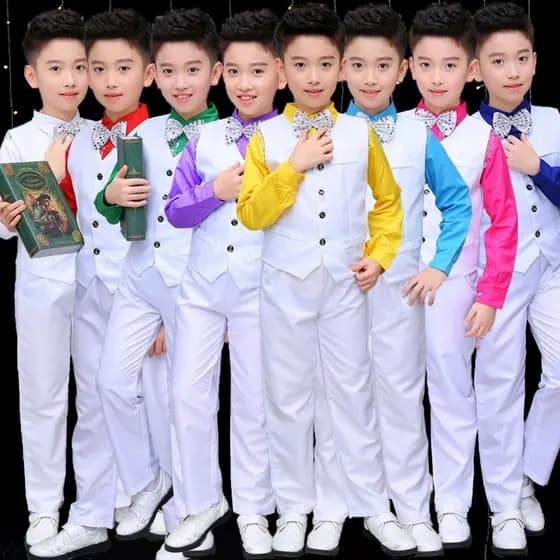 Crianças macacão recitação trajes estudantes do ensino fundamental coro trajes meninos anfitrião masculino#儿