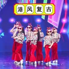 Crianças Retro estilo Hong Kong calças largas passarela traje estúdio meninas geração tema#儿